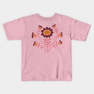 Arts and Crafts Folk Floral - Bordeaux and watermelon pink by Cecca Designs Kids T-Shirt